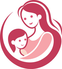 Elegant Motherhood Symbol in Soft Pink and White Line Art for Mother's Day.