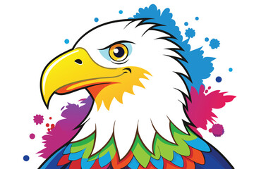 Colorful artistic bald eagle  in with   colorful paint splatters on white background.