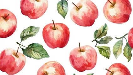 Watercolor apples with leaves (1)