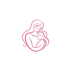  Minimalist Line Drawing of Mother and Child Embrace.