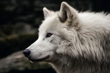 Obraz premium Graceful dire wolf with white fur in profile 