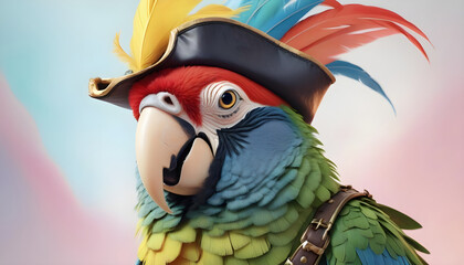 Naklejka premium Parrot Portrait in Natural and Humorous Style with Pirate Hats and Tropical Feathers