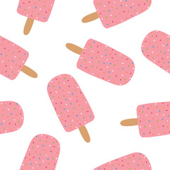 Seamless pattern with ice cream. Summer vector illustration on white background.