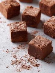 Raw chocolate cubes on natural minimalist background for gourmet branding