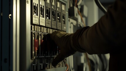 Electrician Working on a Power Distribution Panel