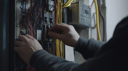 Electrician Working on a Circuit Breaker Panel