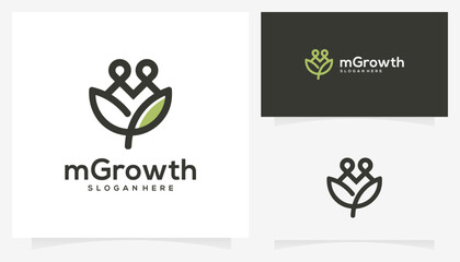 growth partner icons, vector logo leaf grow, creative template.