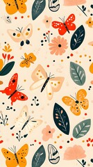 Vibrant Butterfly Floral Pattern Seamless Design