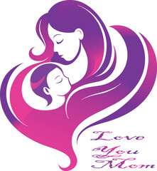  Mother and Child Silhouette with Love You Mom Text - Minimalist Mother's Day Design.