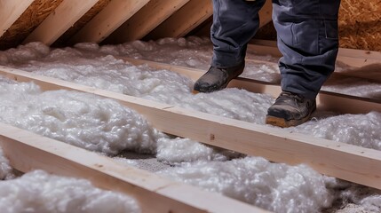 Attic Insulation Installation with Fiberglass Batt