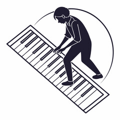 Stylized Silhouette Of Pianist Playing Large Piano Keyboard Illustration Isolated