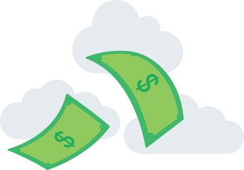 Money Wings Bills Cartoon Flying Sky Flat Dollar Movement Finance