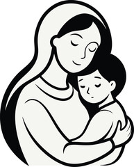 Tender Motherhood Pencil Drawing Black and White.