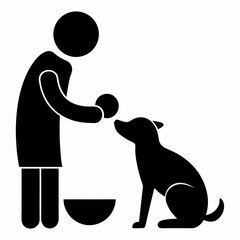 Pictogram Person Feeding A Sitting Dog Food Bowl Pet Care Concept