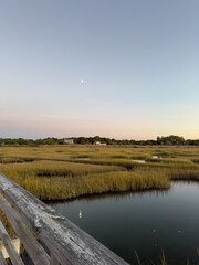  Moonrise Over Tranquil Coastal Marsh Viewed from Boardwalk