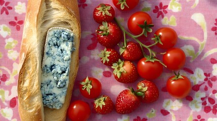 French Bread Cheese Strawberries Tomatoes Picnic