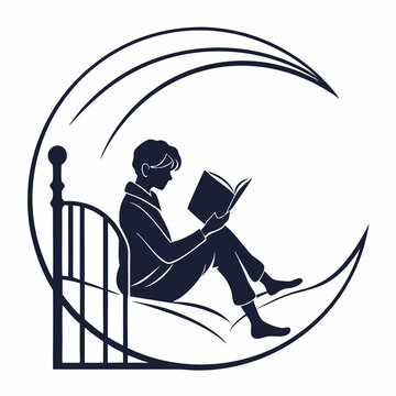 Silhouette Of Boy Reading On Moon Bedtime Story Illustration Graphic Icon
