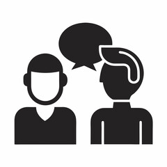 Silhouette Illustration Of Two People Communicating With A Speech Bubble Above Them