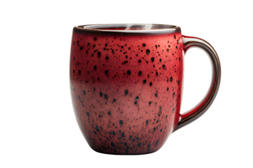 Red Ceramic Mug with Speckled Design Isolated on Black Background for Culinary and Lifestyle Ph