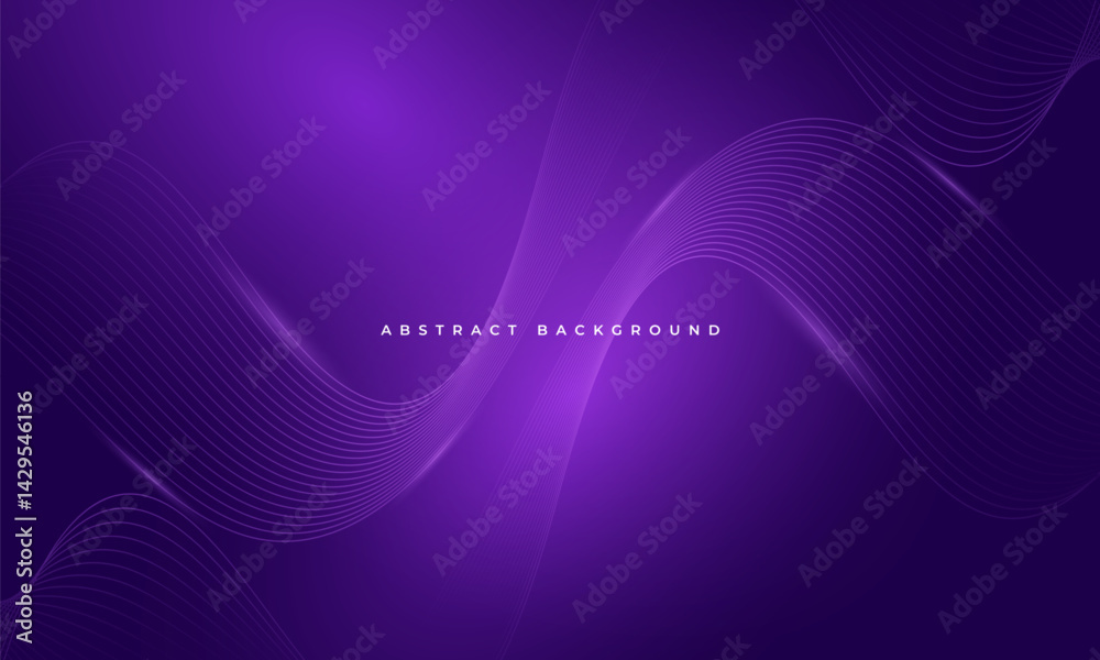 Poster Dark purple abstract background with neon glowing wavy lines. Dark violet technology vector illustration with curve stripes