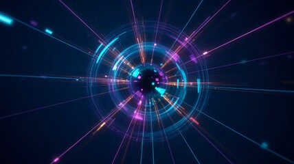Futuristic Digital Vortex with Radiant Light Beams