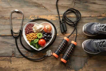 Healthy Lifestyle Concept with Nutrition and Fitness Essentials