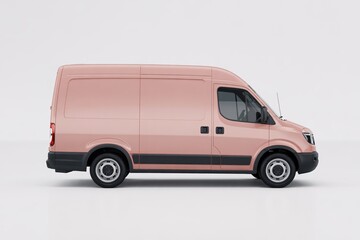 Pink Cargo Van Side View on White Background