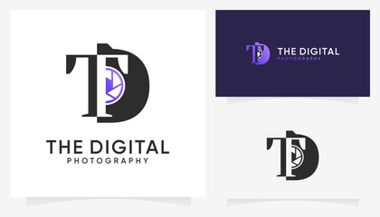 Letter TD digital photography logo design ideas. Creative vector initial and camera, based icon template.