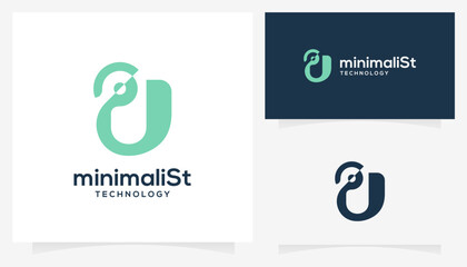 Letter U technology logo design ideas. Creative vector trendy tech based icon template.