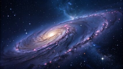 A spiral galaxy with bright center and swirling arms amidst a field of distant stars and cosmic dust created with generated ai