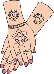 Indian Wedding Hands Close View Mehndi Mandala Decorated Cultural Bride Vector