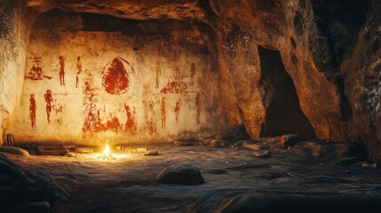 cavemen in a cave making hieroglyphics