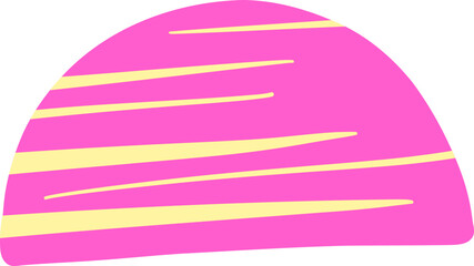 Bold pink half-circle shape with diagonal line pattern
