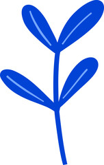 Minimalist blue botanical stem with rounded leaves