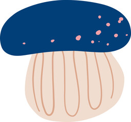 Hand drawn mushroom with bold blue cap and simple white stem for artistic themes