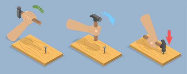 3D Isometric Flat Vector Illustration of Physics Experiment, Types Of Energy, Potential And Kinetic.