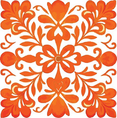 A symmetrical, intricate design centered on a white background.  Red and black decorative elements, including stylized flowers, leaves, and swirls, arranged in a complex pattern.