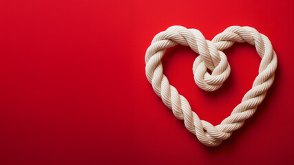 Twisted rope forming a heart shape on a red background. Great for Valentine’s Day, love concept visuals, and relationship symbolism.