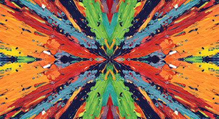 Kaleidoscopic Burst Of Vivid Color Abstract Painting With Dynamic Symmetry