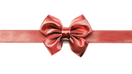 Elegant Red Satin Ribbon Bow and Band Isolated on White Background
