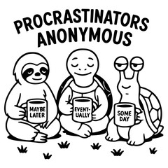 Procrastinators sloth turtle snail funny lazy animals © liza