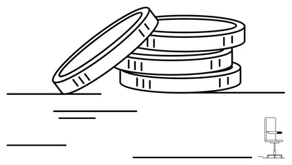 Stacked coins symbolize wealth and financial stability, while the office chair suggests employment and workplace comfort. Ideal for finance, employment, savings, investment, business growth, HR