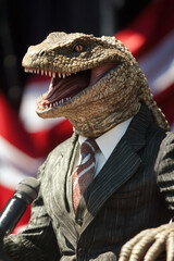 Reptilian shapeshifter conspiracy theory, a lizard politician wearing a suite and tie