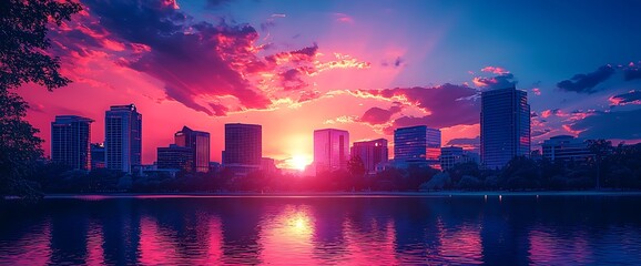 Fototapeta premium Vibrant Sunset Cityscape