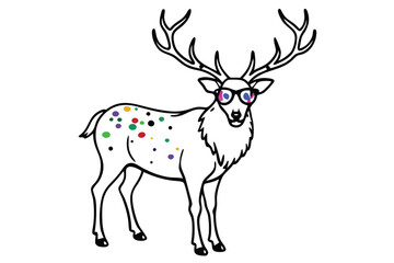 Colorful artistic elk in with   colorful paint splatters on white background.