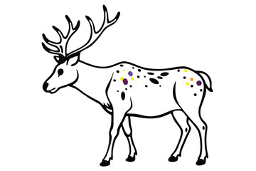 Colorful artistic elk in with   colorful paint splatters on white background.