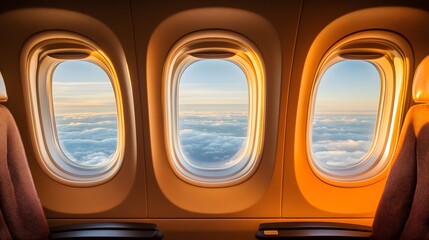 Airplane Windows Sunset Cloudscape View