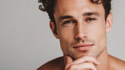 Naklejka premium Confident Male Model Posing Handsomely for Camera with Charm