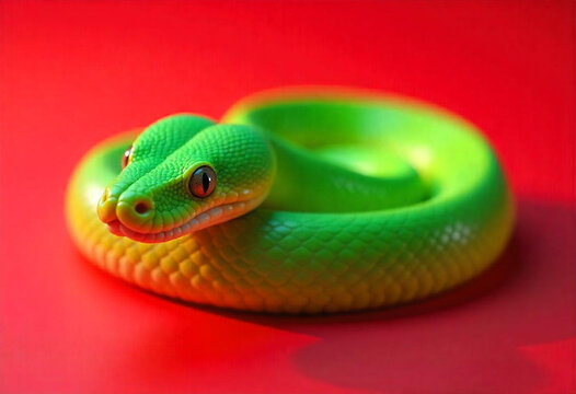 Green snake on a red background