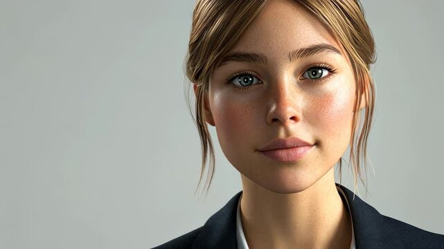 An AI avatar with serene features, ideal for consulting and delivering wisdom with warm, gentle eyes.